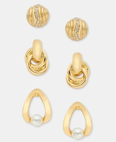 Anne Klein 3-Pc. Set Stud, Drop & Hoop Earrings