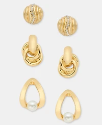 Anne Klein 3-Pc. Set Stud, Drop & Hoop Earrings