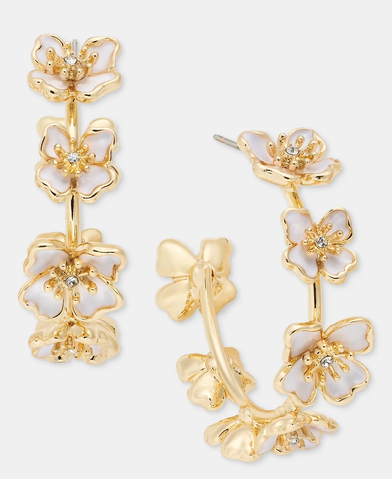 Anne Klein Medium Stationed Flower C-Hoop Earrings, 1.5"