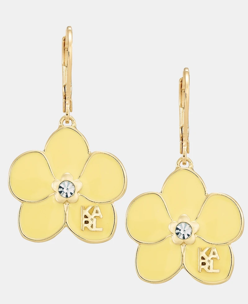 Karl Lagerfeld Paris Gold-Tone Enamel Flower Logo Drop Earrings
