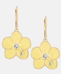 Karl Lagerfeld Paris Gold-Tone Enamel Flower Logo Drop Earrings