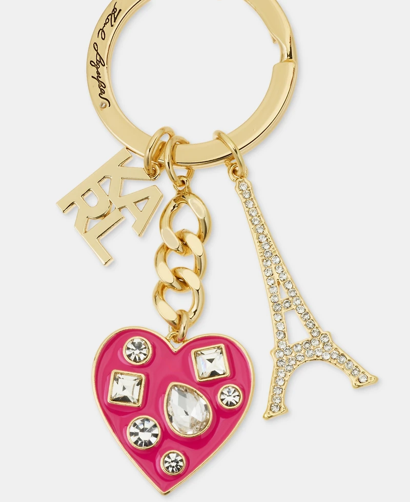 Karl Lagerfeld Paris Gold-Tone Pink Logo Heart Bag Charm Keychain