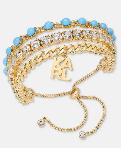 Karl Lagerfeld Paris Gold-Tone Turquoise Three-Row Karl Stone Slider Bracelet