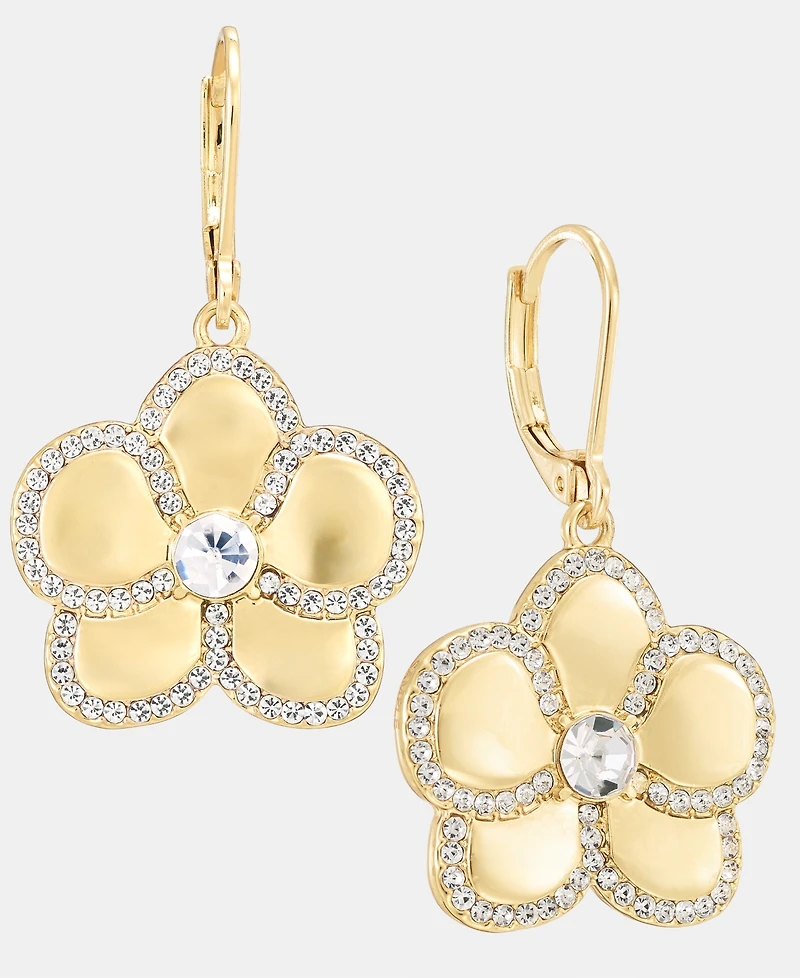 Karl Lagerfeld Paris Gold-Tone Pave Orchid Drop Earrings