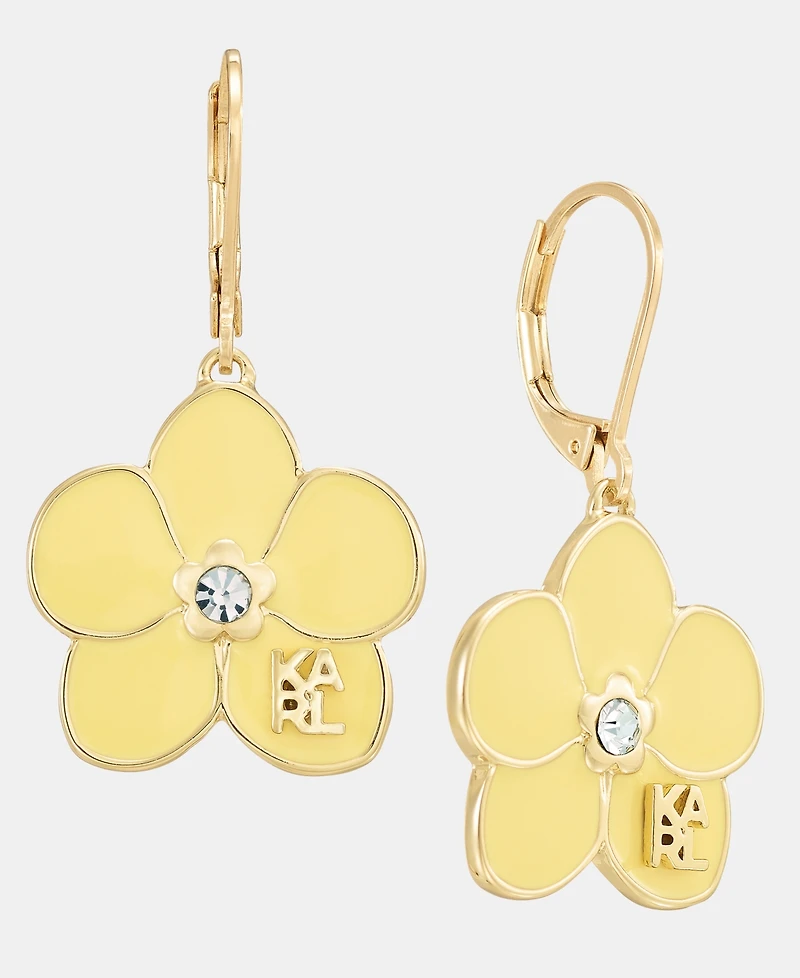 Karl Lagerfeld Paris Gold-Tone Enamel Flower Logo Drop Earrings
