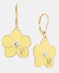 Karl Lagerfeld Paris Gold-Tone Enamel Flower Logo Drop Earrings