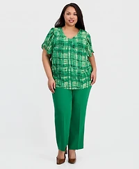 Kasper Plus V-Neck Tulip-Sleeve Top