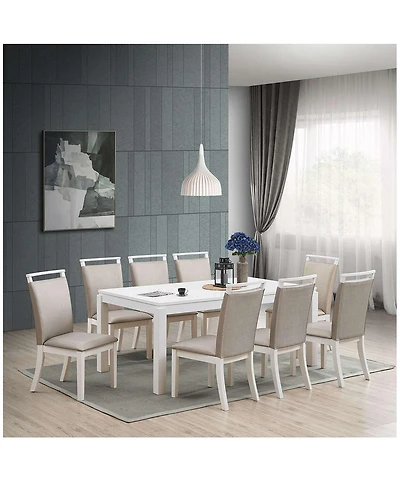 Kings Brand Furniture Set of 2 White & Champagne Modern Dining Chairs – Upholstered Polyester with Wood Legs