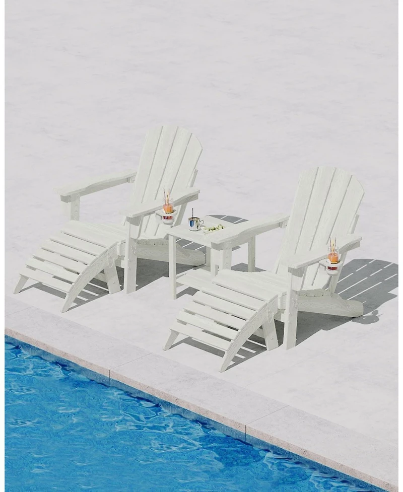 gaomon Folding Adirondack Chair with Ottoman, Hdpe Outdoor Patio Chair with Cup Holder