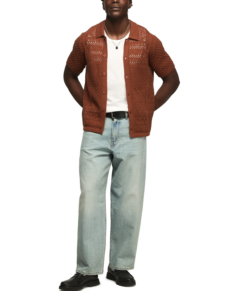 Lucky Brand Men's Granny Square Button-Down Sweater