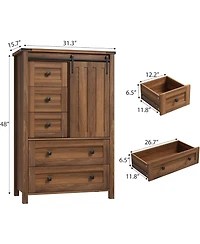 gaomon Farmhouse 5 Drawer Dresser for Bedroom, 48" Tall Wood Dressers Chest of Drawer with Sliding Barn Door, Adjustable Shelf, Storage Organizer