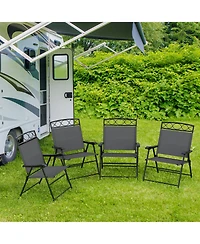 Gymax 4 Pack Patio Folding Chairs w/ Backrests & Armrests Metal Frame Outdoor