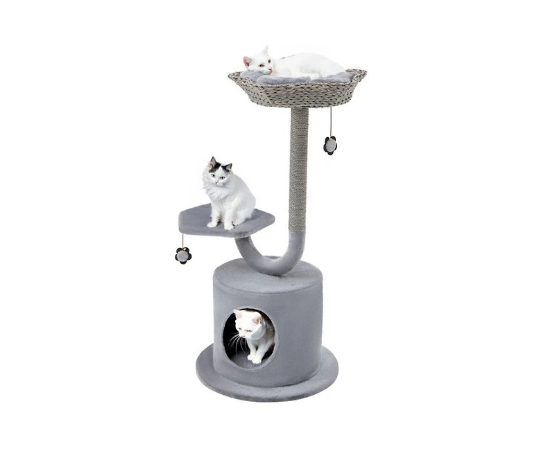 Aostirmotor 42" Cat Tower with Curved Metal Frame, Sturdy Indoor Activity Tree for Large & Small Cats