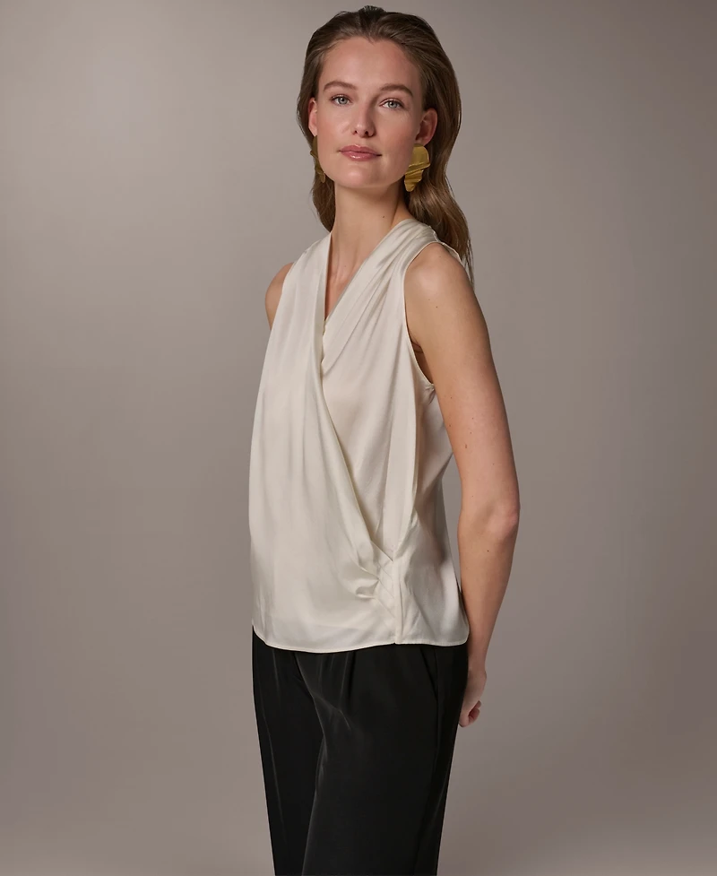 Donna Karan New York Women's Short-Sleeve Draped Neck Blouse
