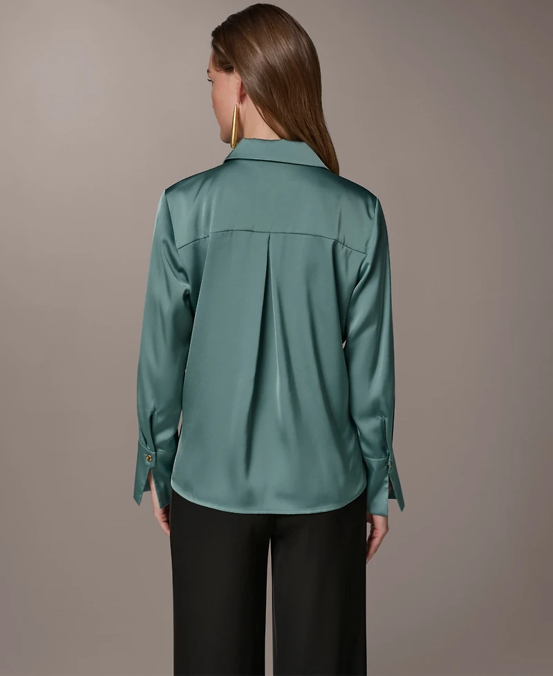 Donna Karan New York Women's Exposed Buttons Collared Blouse