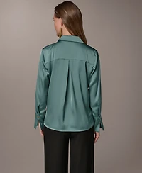 Donna Karan New York Women's Exposed Buttons Collared Blouse