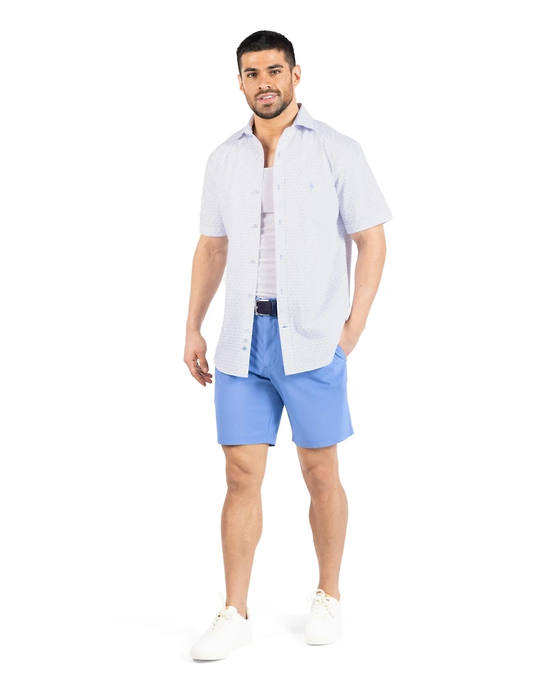 TailorByrd Men's Geo Floral Printed Seersucker Short Sleeve Shirt