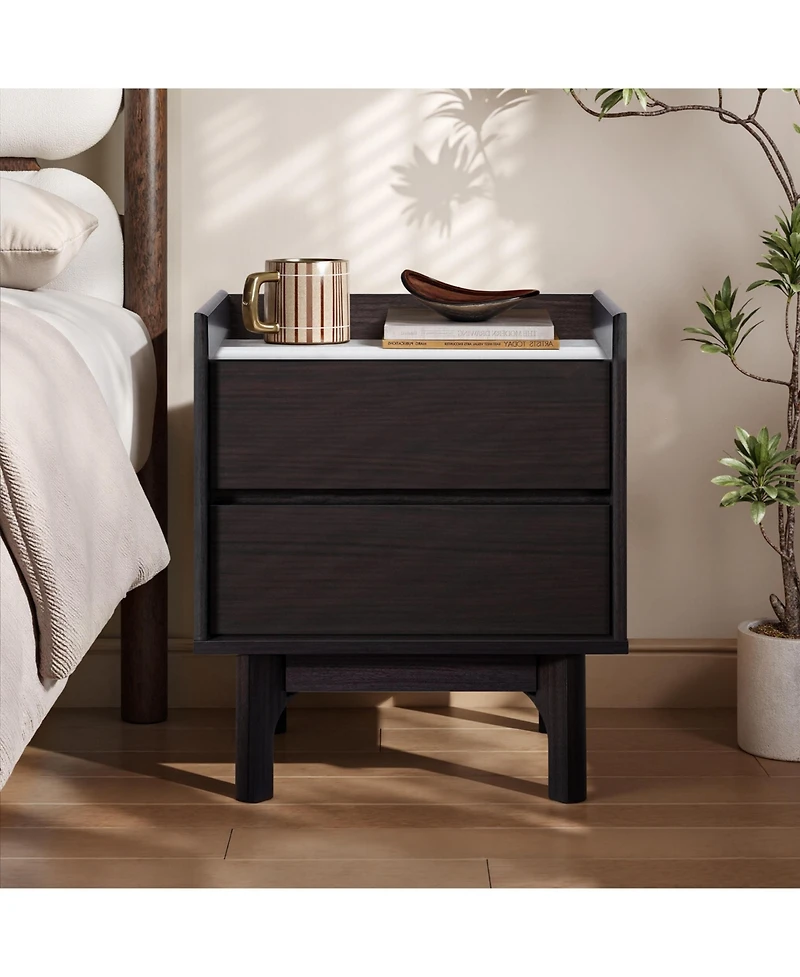 LuxenHome Modern Nightstand with Faux Marble Top, Bediside Table with Drawer