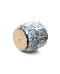 LuxenHome Blue Botanical Floral Ceramic Planter, 15.5" Round Garden Pot for Indoor & Outdoor Plants