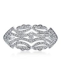 Bling Jewelry Elegant Art Deco Style Vintage Large Lapel Scarf Brooch Pin Silver Plated