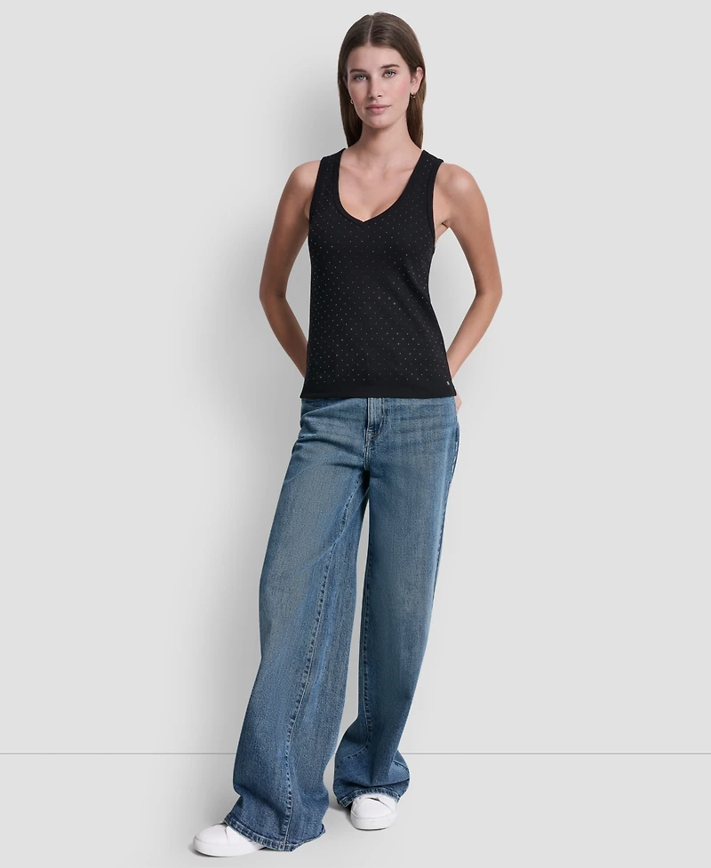 Dkny Jeans Women's Rhinestone V-Neck Tank Top