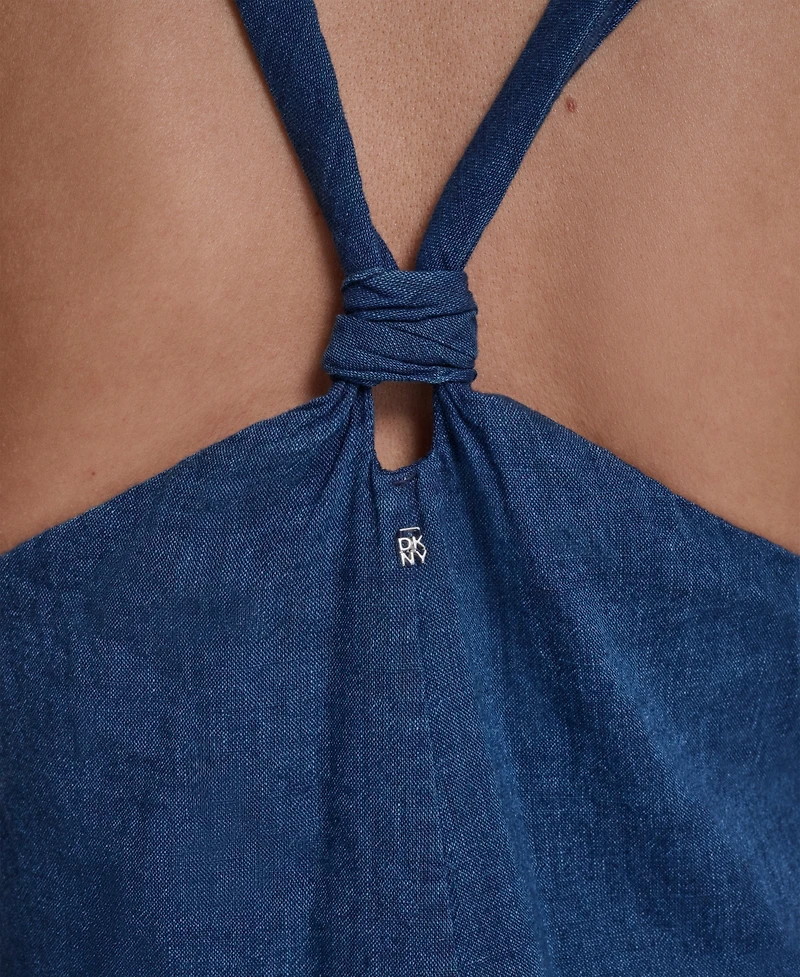 Dkny Jeans Women's Knotted Strap V-Neck A-Line Dress