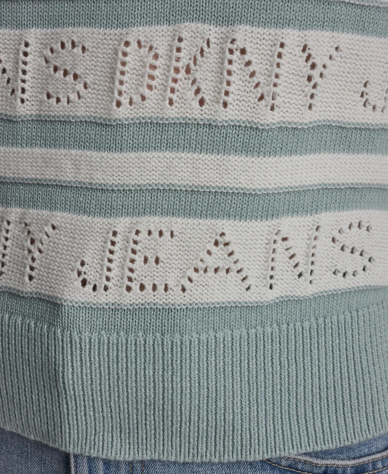 Dkny Jeans Women's Sleeveless Logo Pointelle Striped Sweater