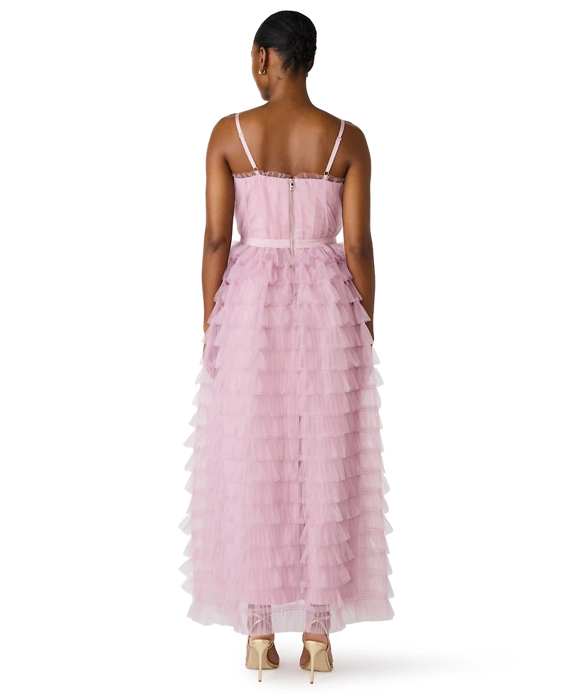 Steve Madden Juniors' Tiered Tulle Square Neck Gown