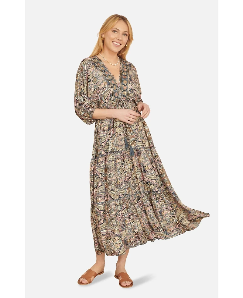 Yumi Women's Paisley Print Midi Kimono Dress