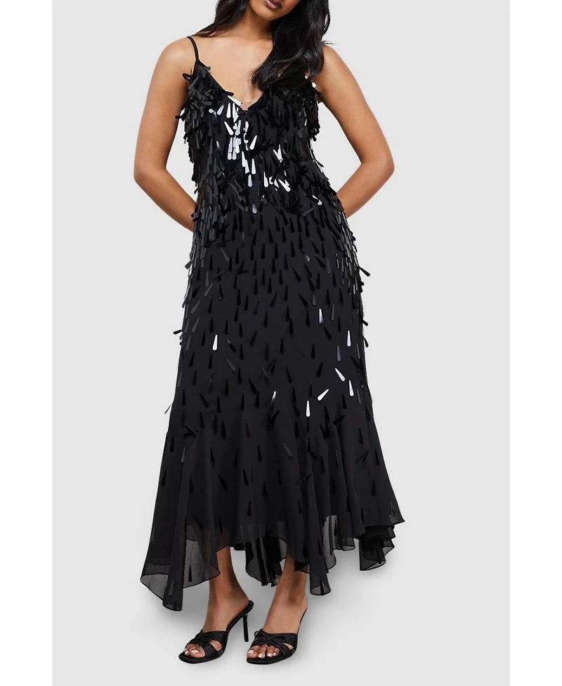 Warehouse Women's Premium Teardrop Embellished Midi Dress