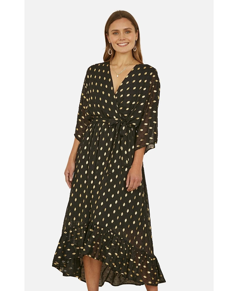 Yumi Women's Foil Print Wrap Over Dress