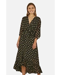 Yumi Women's Foil Print Wrap Over Dress