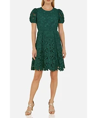 Yumi Women's Lace Puff Sleeve Fit Flare Mini Dress