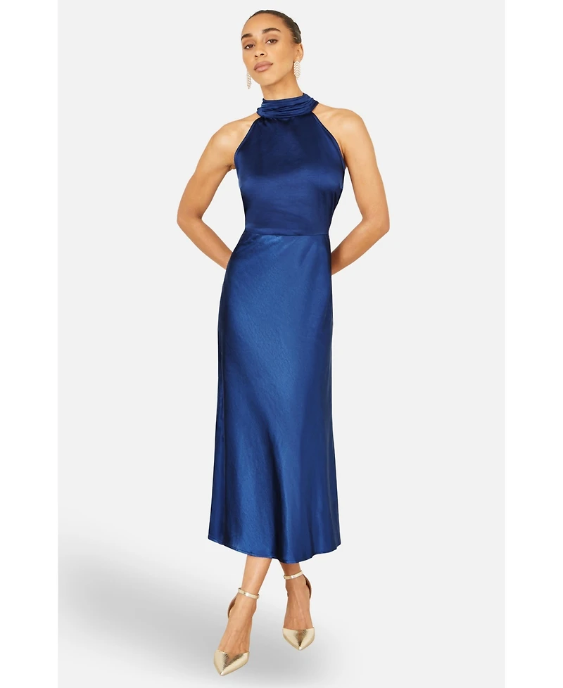 Yumi Women's Satin Halter Neck Midi Dress