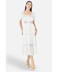 Yumi Women's Cotton Square Neckline Lace Midi Dress