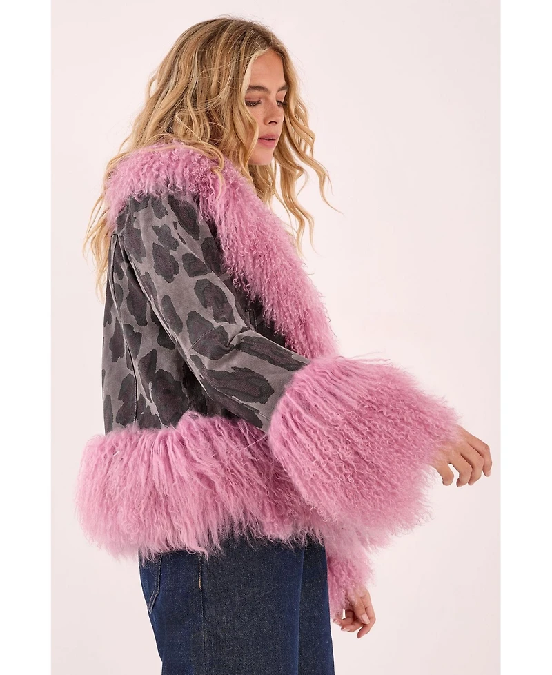 Nasty Gal Women's Printed Shearling Leather Jacket