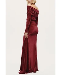 Nocturne Women's Off-Shoulder Velvet Maxi Dress with Rhinestone Detail