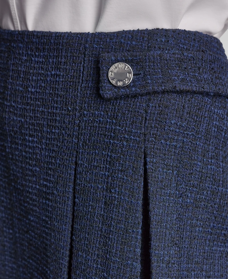 Dkny Women's Waffle Boucle Tweed Pleated Short Skirt