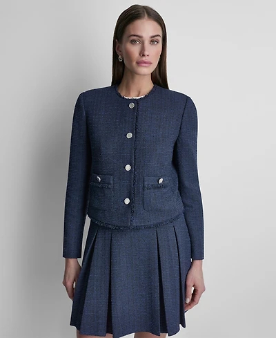 Dkny Women's Waffle Boucle Button-Front Cropped Jacket