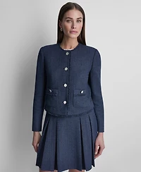 Dkny Women's Waffle Boucle Button-Front Cropped Jacket