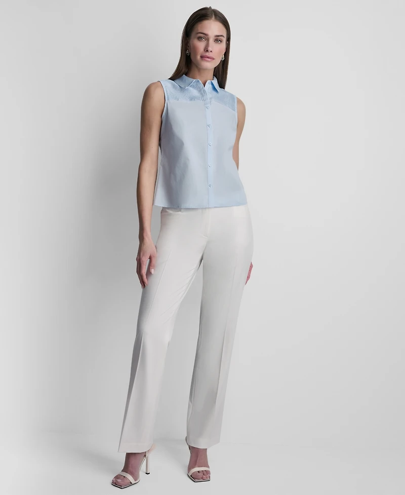 Dkny Women's Sleeveless Poplin Button-Front Top