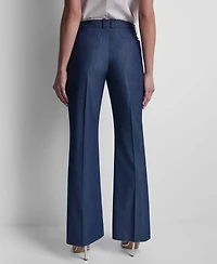 Dkny Women's Denim Pintuck Flared Trousers