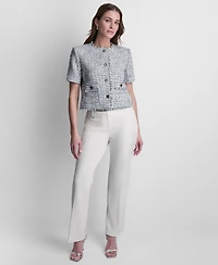 Dkny Women's Tweed Button-Front Cropped Jacket
