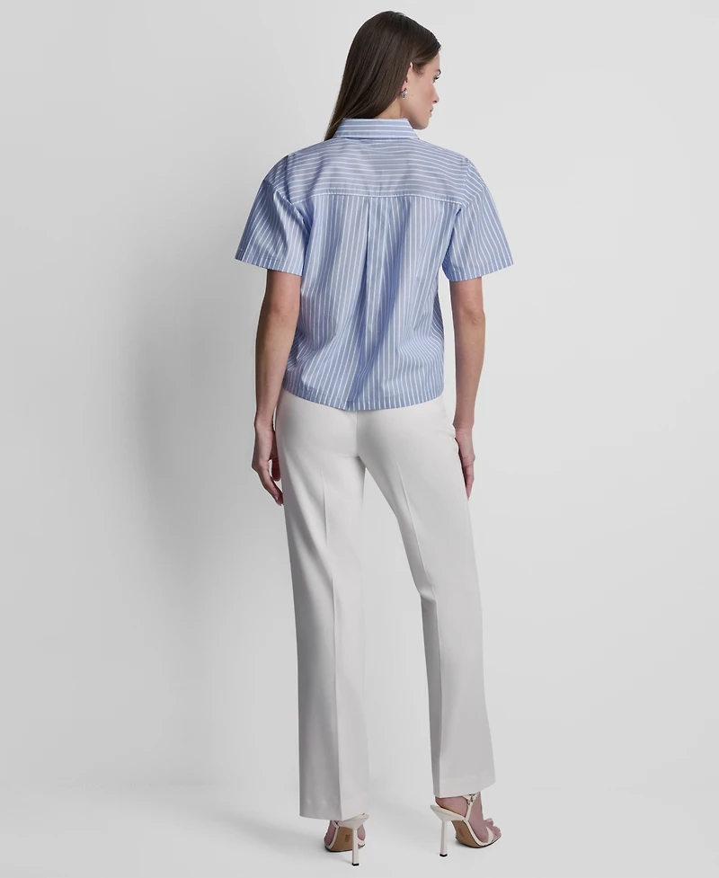 Dkny Women's Short-Sleeve Striped Poplin Button-Front Shirt