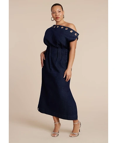 Eloquii Women's Grommet Detail Denim Dress