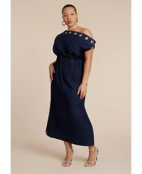 Eloquii Women's Grommet Detail Denim Dress