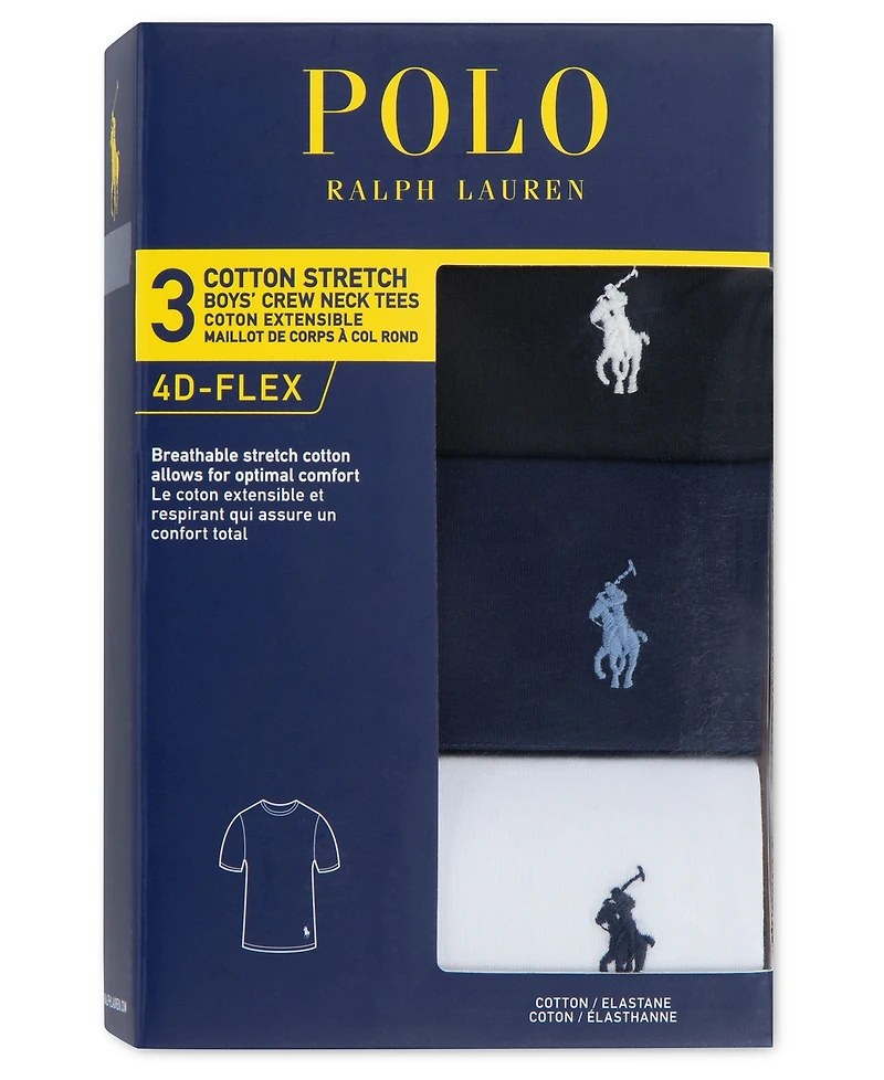 Polo Ralph Lauren Big Boys Crewneck Undershirts, 3 Pack