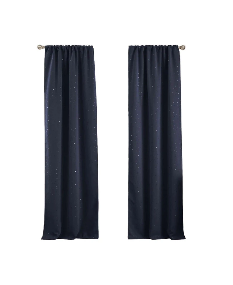 Kate Aurora 2 Piece Juvi Metallic Shooting Stars Room Darkening Rod Pocket Window Curtain Panels