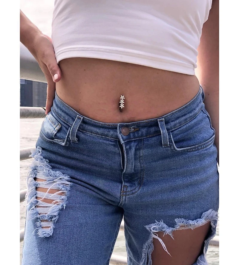 Curata Jewelry Cubic Zirconia Top Mount Belly Button Ring 14g