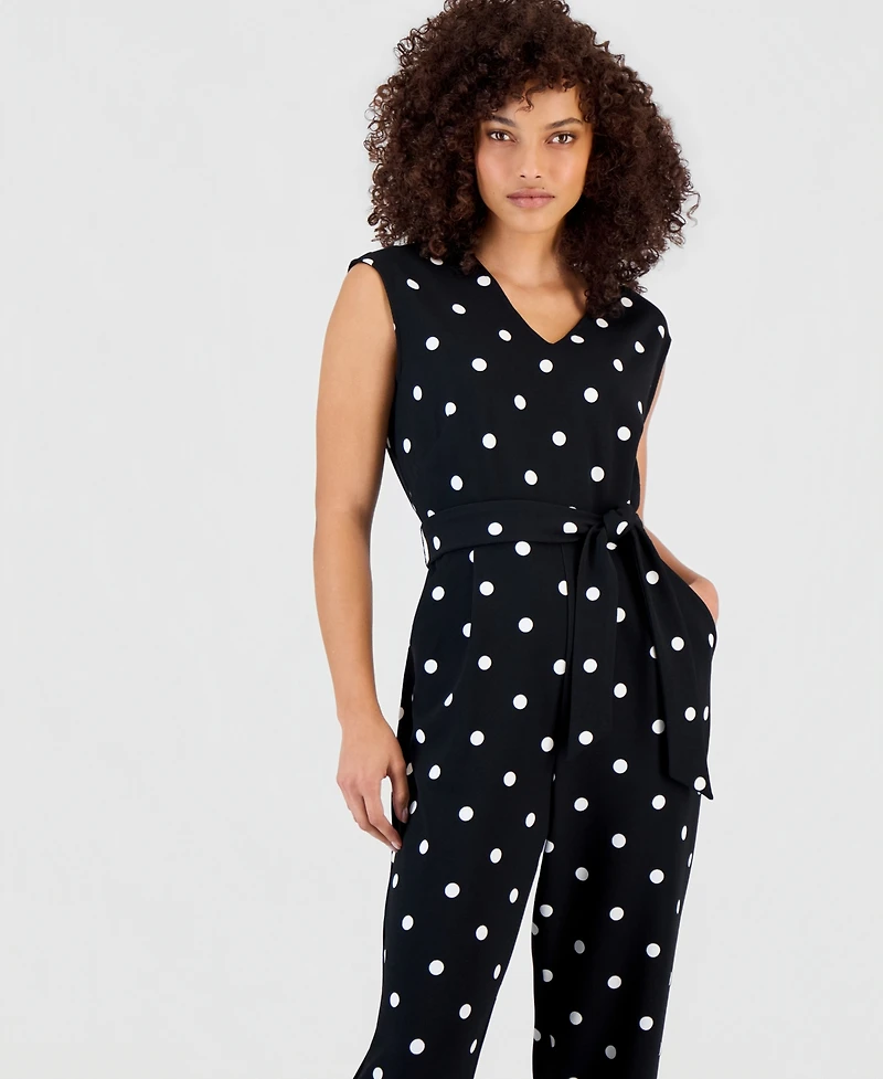 Anne Klein Essentials Petite Printed Tie-Waist Jumpsuit